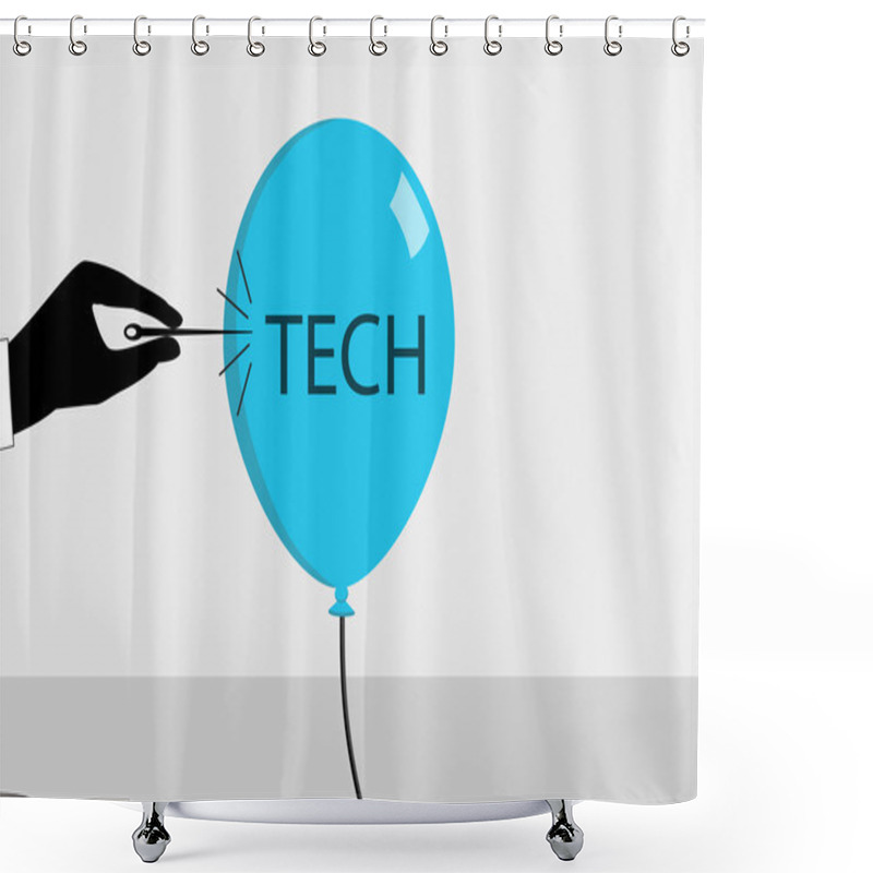 Personality  Concept For Tech Crisis In Silicon Valley And Computer Industry. Vector Illustration Of Hand And Needle Bursting The Tech Bubble. Shower Curtains