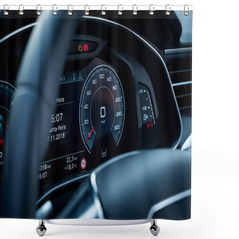 Personality  Blue And Black High-tech Full Digital Car Dashboard Shower Curtains