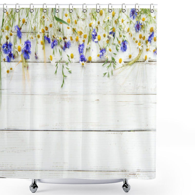 Personality  Summer Wildflowers And Rye On Wooden Background Shower Curtains