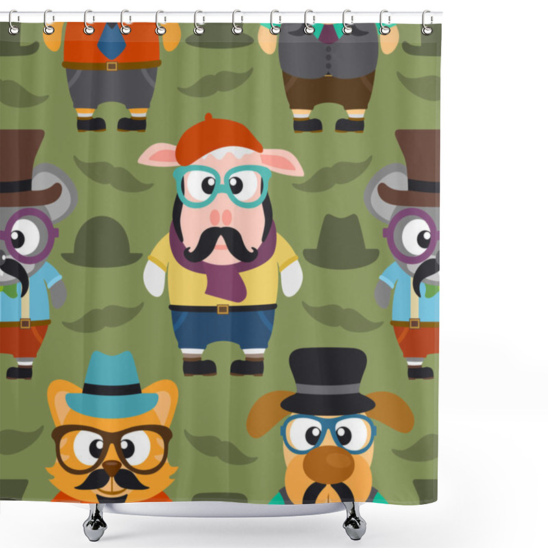 Personality  Funny Hipster Animals Seamless Card Shower Curtains