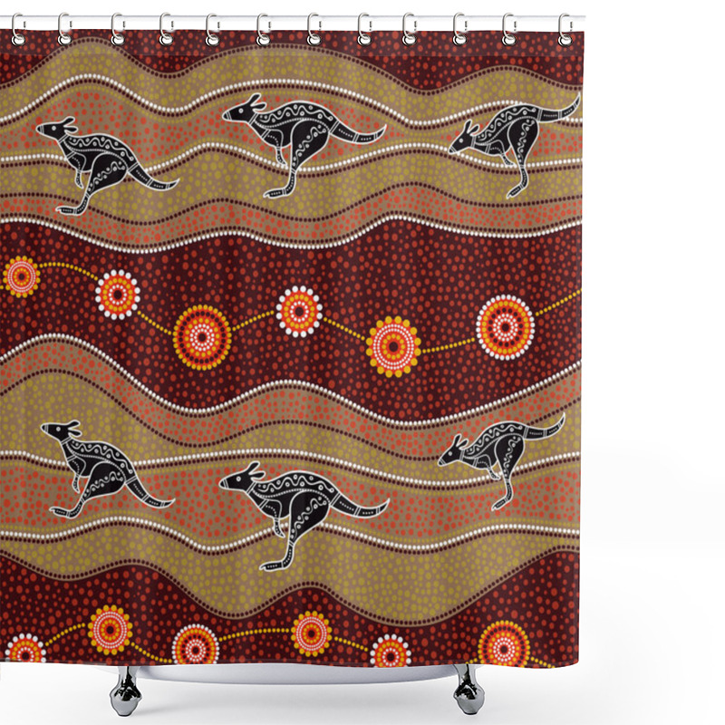 Personality  Australian Aboriginal Art Seamless Vector Pattern With Kangaroo, Dotted Circles, Rings And Crooked Stripes Shower Curtains