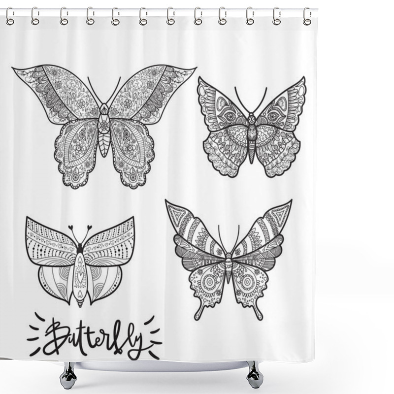 Personality  Decorated Ornate Butterflies Set Shower Curtains