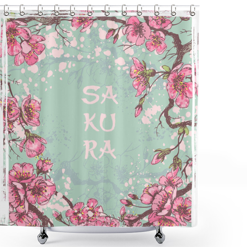 Personality  Spring Sakura Card  Shower Curtains