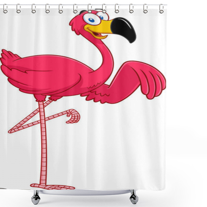 Personality  Cute Flamingo Bird Cartoon Character Waving. Raster Illustration Isolated On White Background Shower Curtains