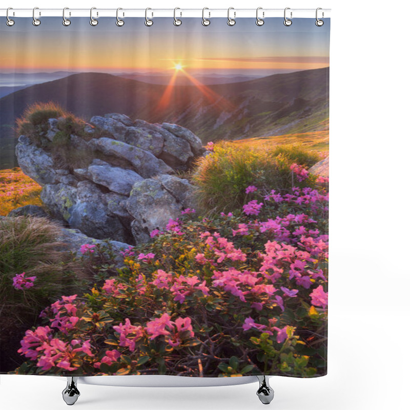 Personality  Dawn With Flowers In The Mountains  Shower Curtains