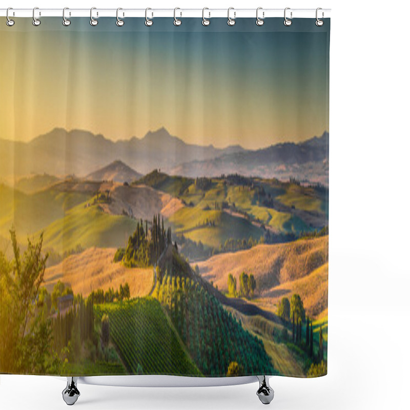 Personality  Tuscany Landscape Panorama At Sunrise, Val D'Orcia, Italy Shower Curtains