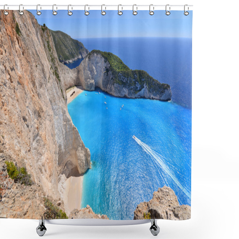 Personality  Navagio Beach In Greece Shower Curtains