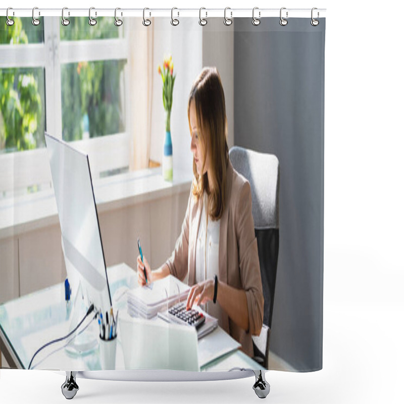 Personality  Professional Accountant Woman In Office Doing Accounting And Budget Shower Curtains