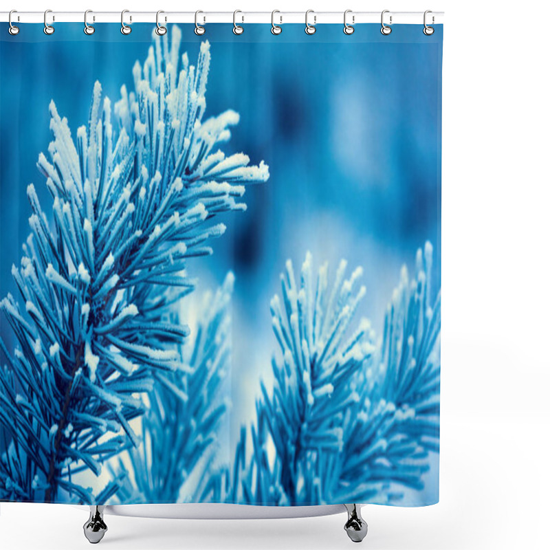 Personality  Pine Branches Covered With Rime. Natural Winter Background. Winter Nature. Snowy Forest. Christmas Background. Shower Curtains