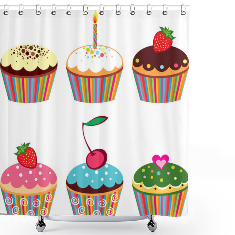 Personality  Set Of 6 Cute Cupcakes Shower Curtains