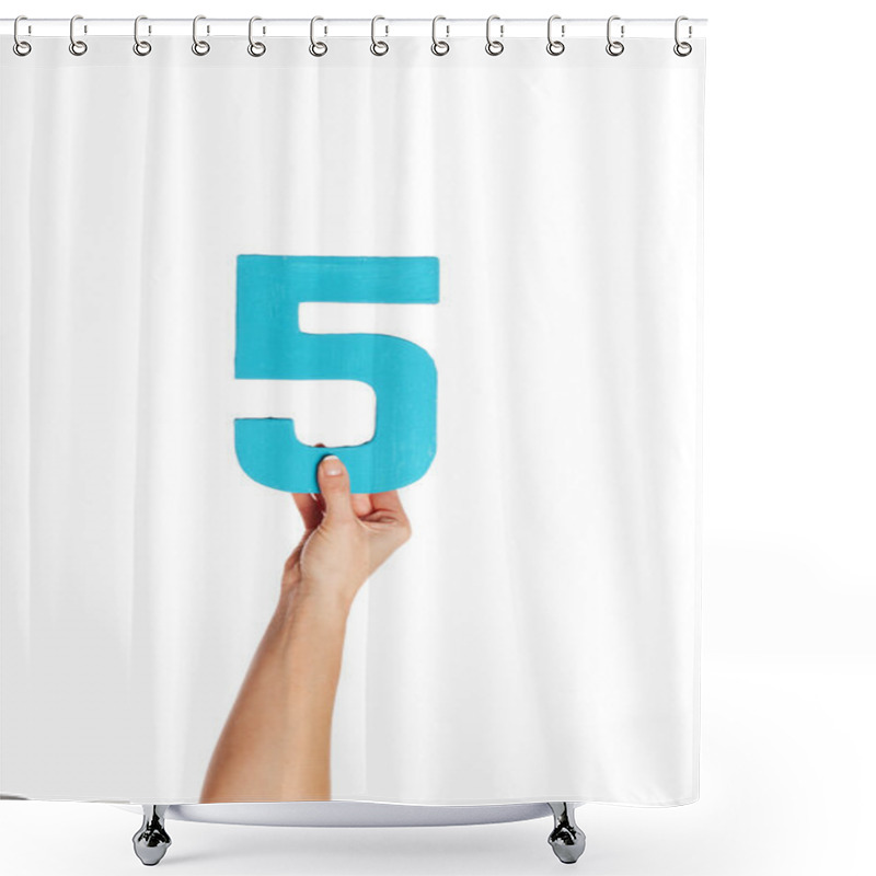 Personality  Hand Holding Up The Number Five From The Bottom Shower Curtains