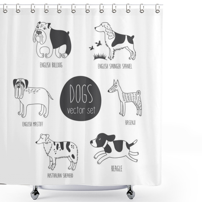 Personality  Cartoon Dos Of Different Breeds Shower Curtains