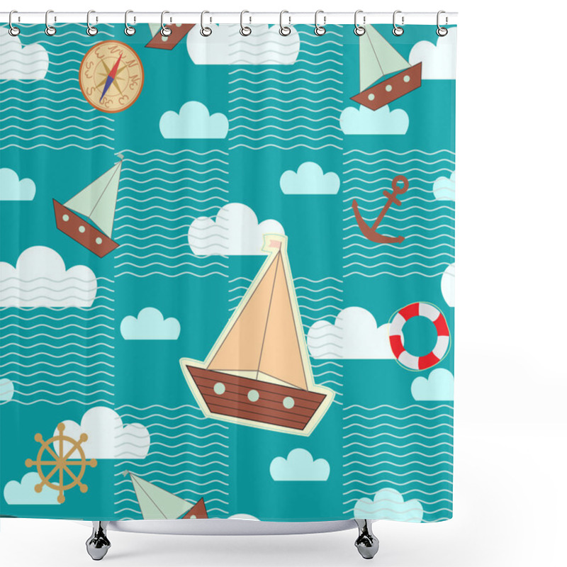 Personality  Sailor's Dream Seamless Pattern Shower Curtains