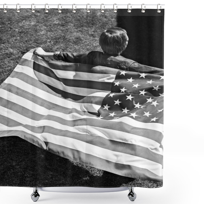 Personality  Boy Running With American Flag Shower Curtains