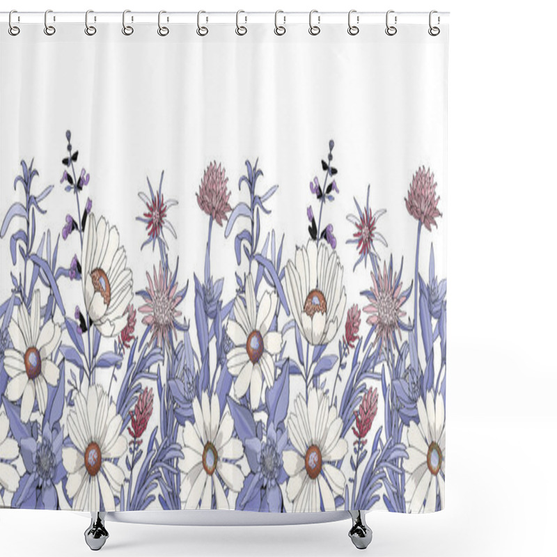 Personality  Vector Floral Seamless Border. Flower Background. Seamless Pattern Shower Curtains