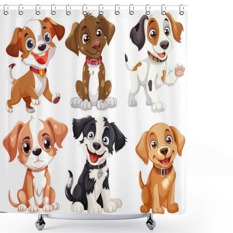 Personality  Six Cute Cartoon Puppies With Various Expressions. Shower Curtains