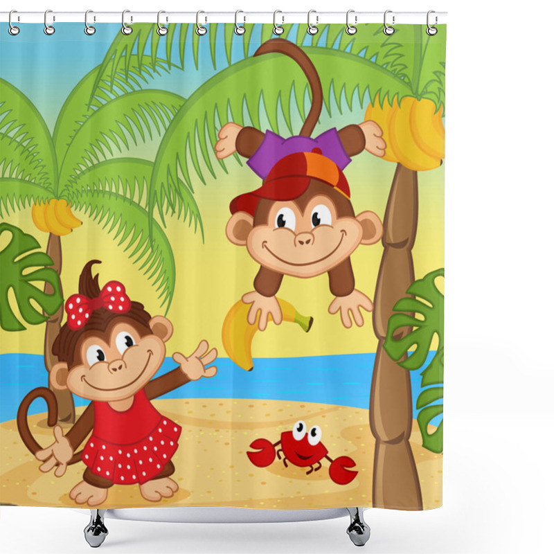 Personality  Monkey Boy Gives Girl Banana Shower Curtains