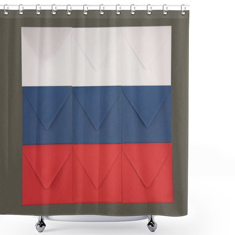 Personality  Russia Flag Made From White, Blue And Red Envelopes Isolated On Black Shower Curtains