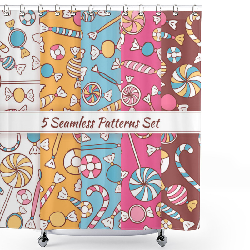 Personality  Sketch Doodle Candies Sweets Seamless Patterns Set Shower Curtains