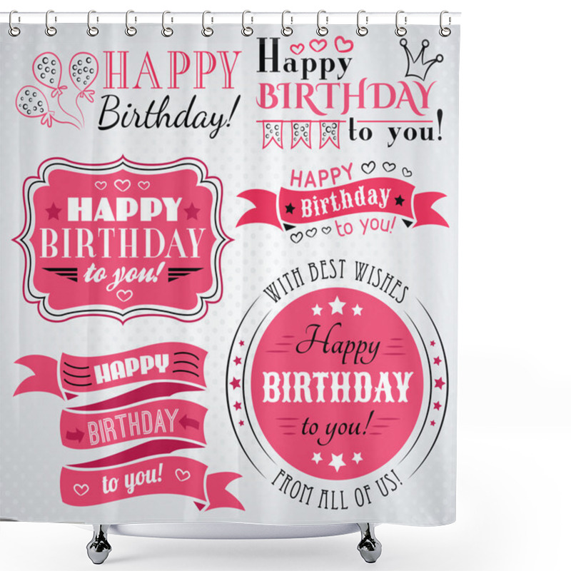 Personality  Happy Birthday Greeting Card Collection In Holiday Design Shower Curtains