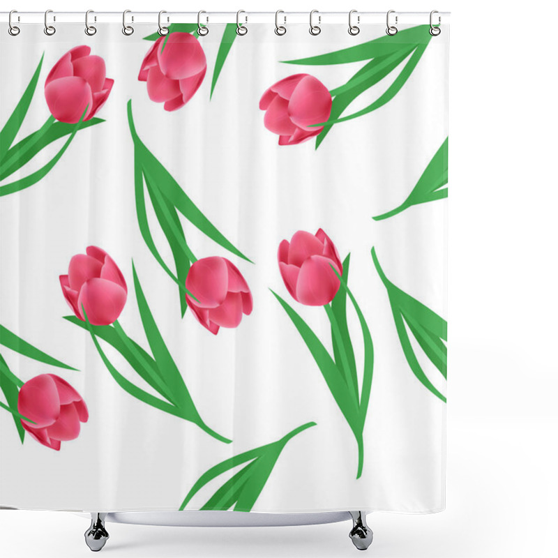 Personality  Floral Pattern. Vector Seamless Background. Pink Tulips Shower Curtains