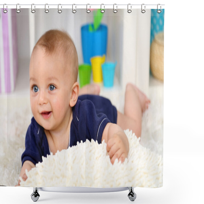 Personality  Cute Baby Boy Lying On Floor In Room Shower Curtains