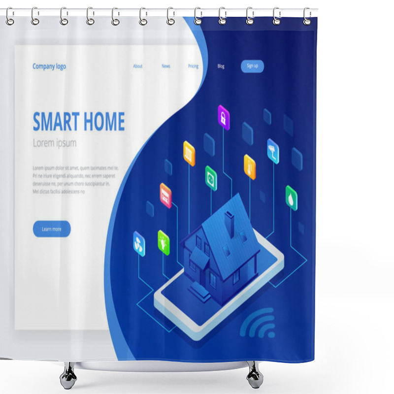 Personality  Isometric Smart Home Technology Interface On Smartphone App Screen With Augmented Reality AR View Of Internet Of Things IOT Connected Objects In The Apartment Interior, Person Holding Device Shower Curtains