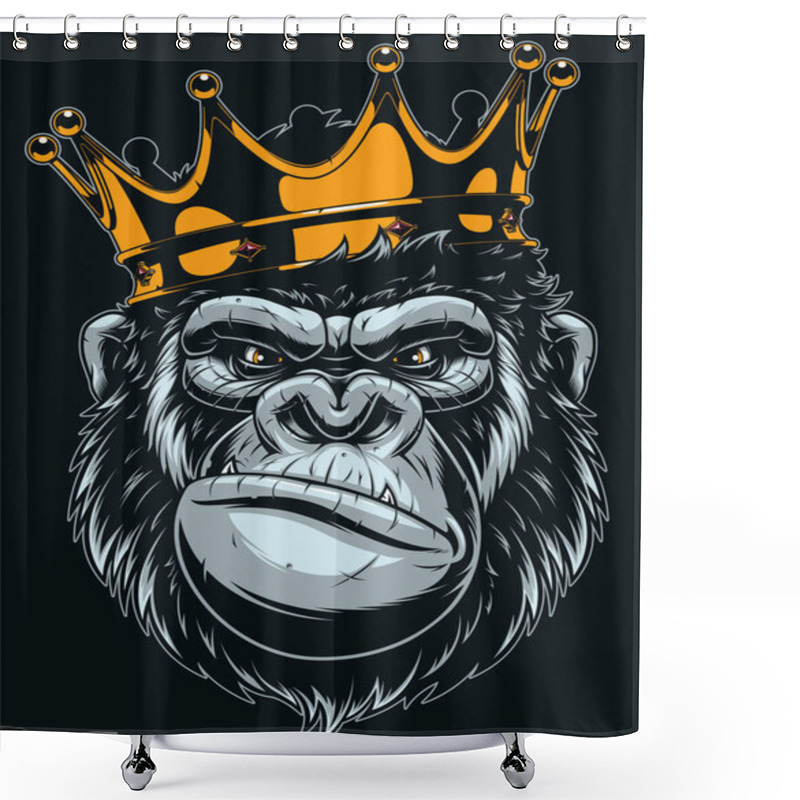 Personality  Vector Illustration, Ferocious Gorilla Head On With Crown, On Black Backgroun Shower Curtains