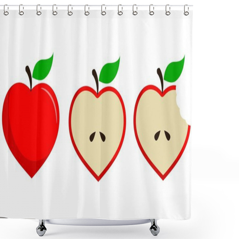 Personality  Heart Shaped Apple Fruit Vector Set In Three Steps Shower Curtains