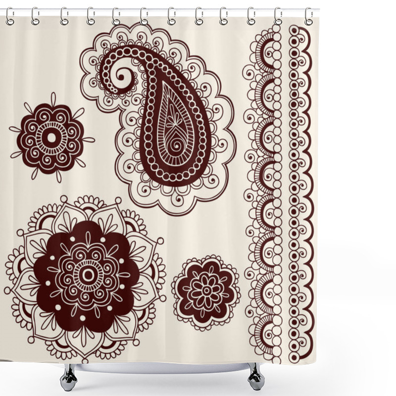 Personality  Henna Tattoo Paisley Flower Doodles Vector Shower Curtains