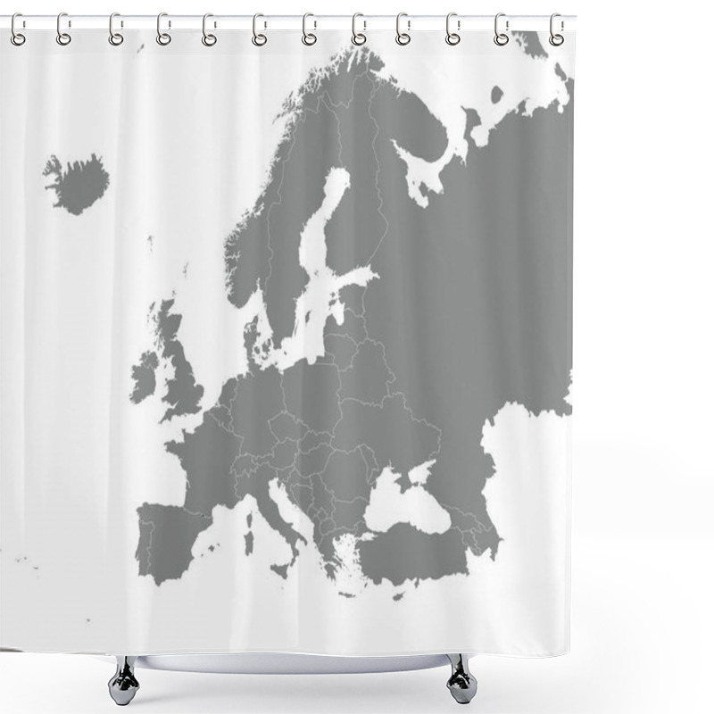 Personality  Black CMYK National Map Of ANDORRA Inside Detailed Gray Blank Political Map Of European Continent On Transparent Background Using Mercator Projection Shower Curtains