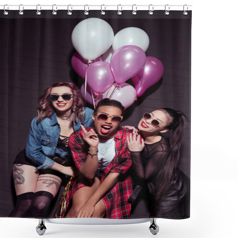 Personality  Multicultural Women With Balloons Shower Curtains