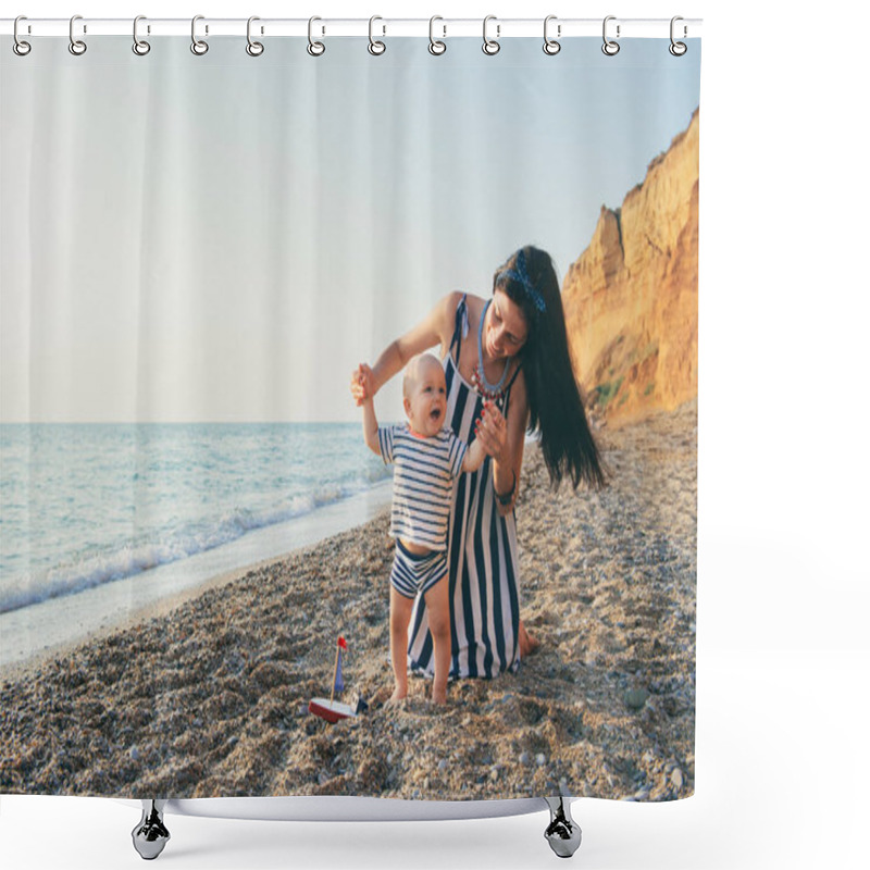 Personality  Young Mother Playing With Her Baby Shower Curtains