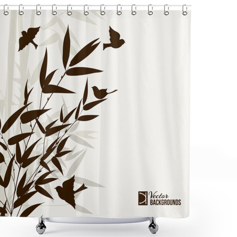 Personality  Bamboo Bush With Birds. Shower Curtains