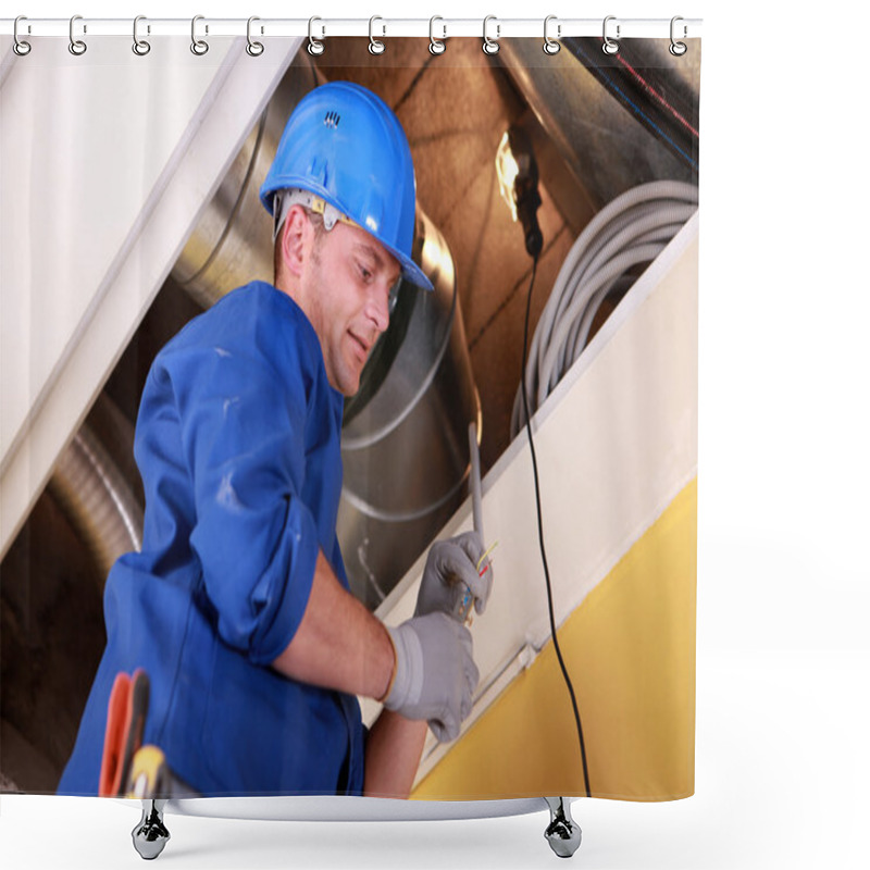 Personality  Men Examining Ventilation System Shower Curtains