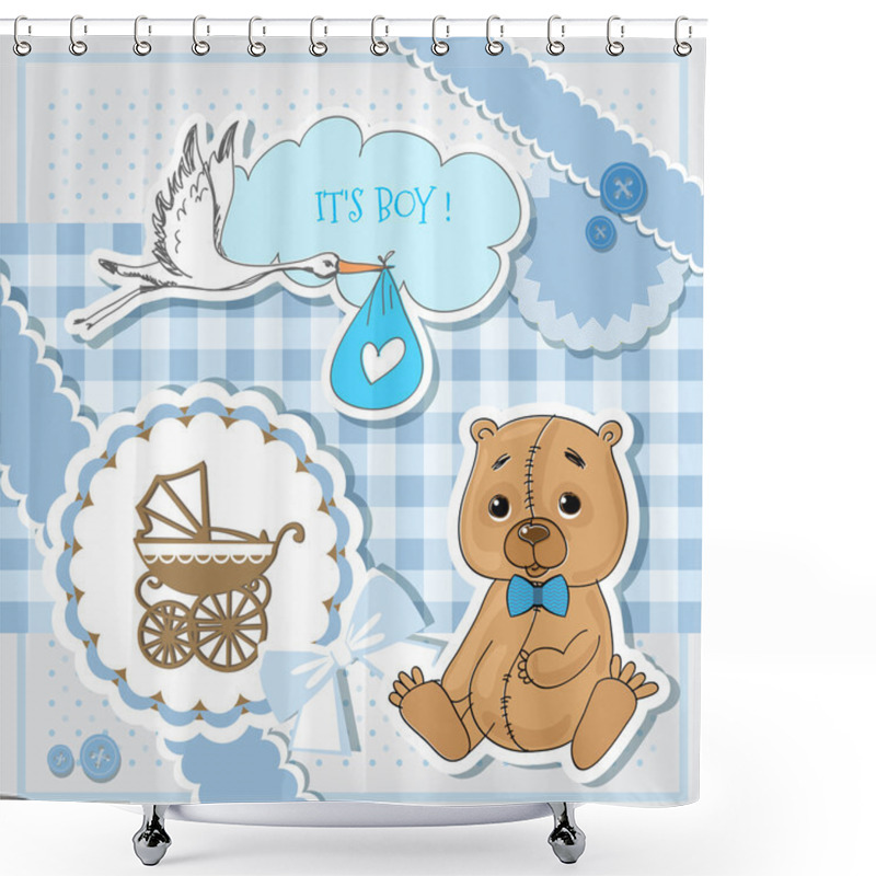 Personality  Baby Shower Blue Card Shower Curtains