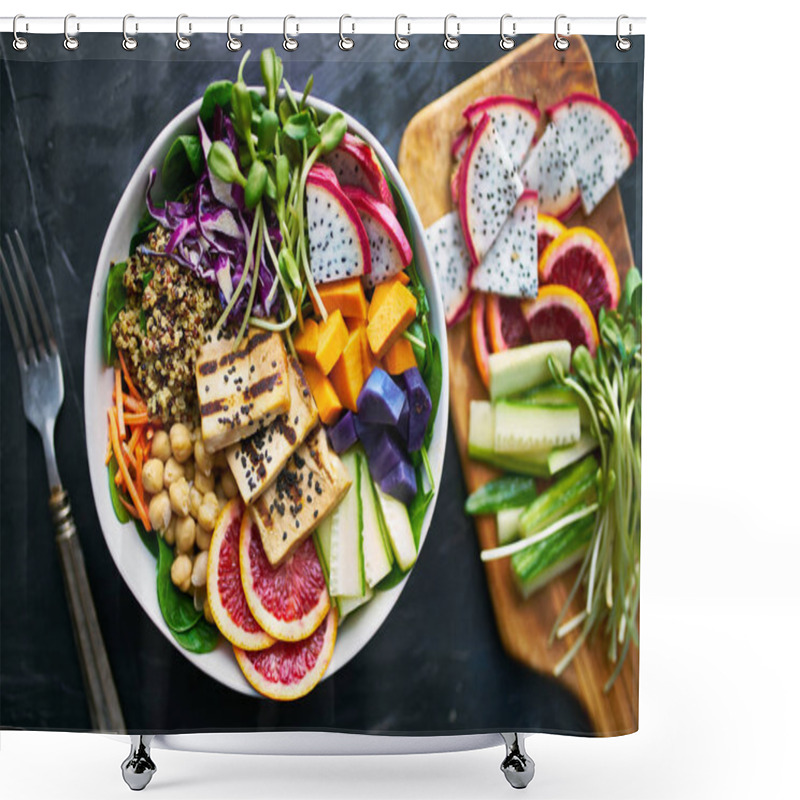 Personality  Grilled Tofu And Dragon Fruit Buddha Bowl Top View Shower Curtains