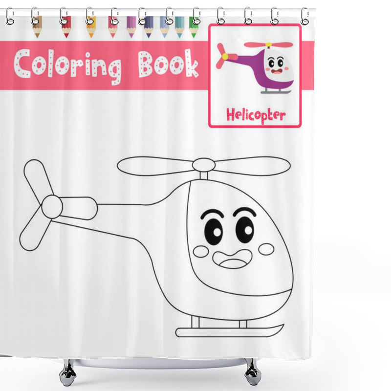 Personality  Coloring Page Of Cute Helicopter Cartoon Character Side View Transportations For Preschool Kids Activity Educational Worksheet. Vector Illustration. Shower Curtains