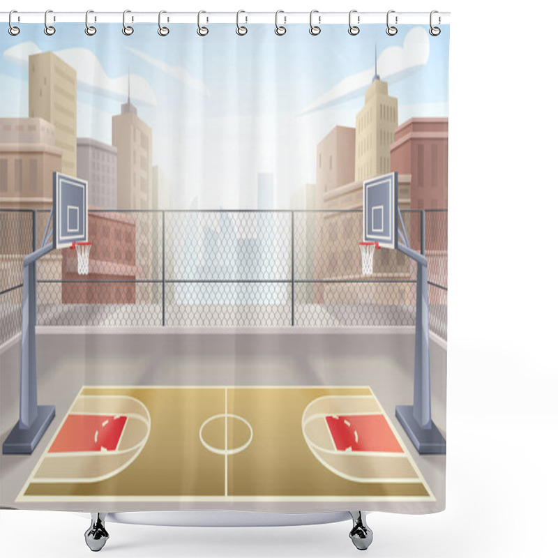 Personality  Basketball Court Cartoon Illustration Shower Curtains