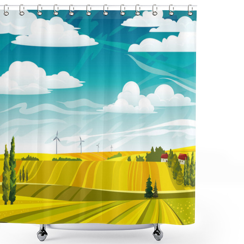 Personality  Landscape With Yellow Meadows Shower Curtains