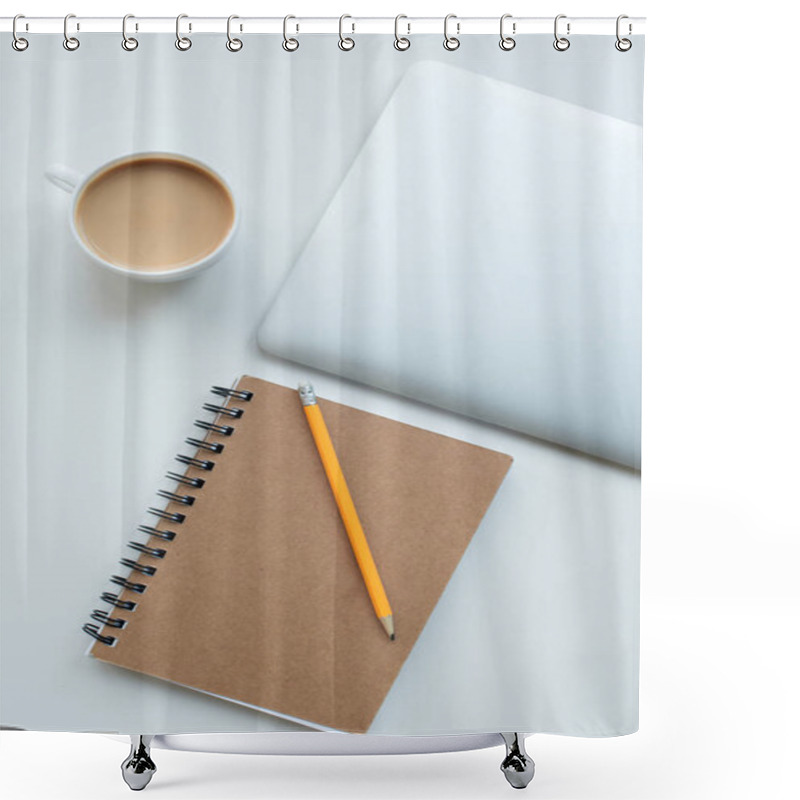 Personality  Laptop, Notepad And Cup Of Coffee Shower Curtains