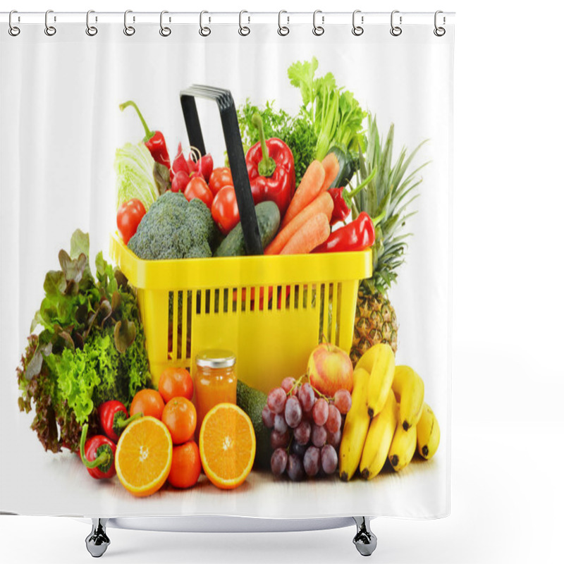 Personality  Plastic Shopping Basket With Groceries Isolated On White Shower Curtains