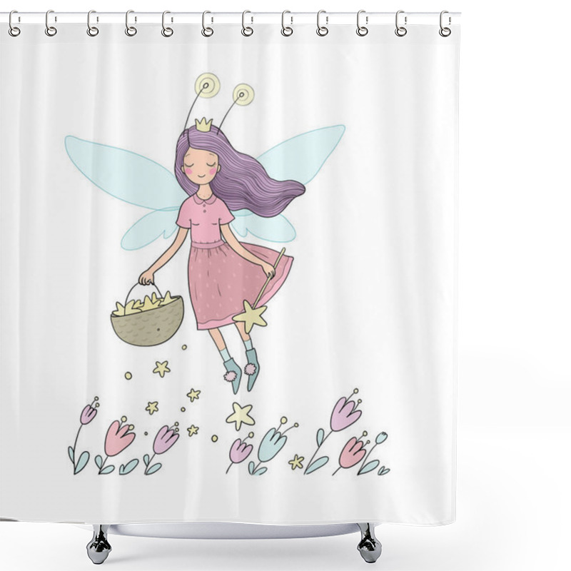 Personality  Cute Cartoon Fairy.Little Flower Elf. Little Girl With Wings. Shower Curtains