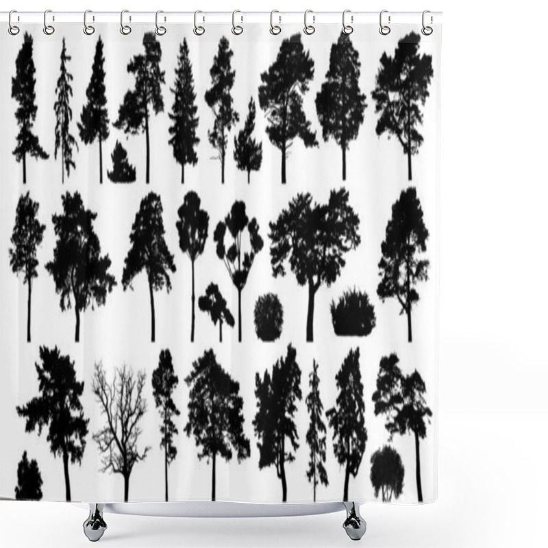 Personality  Trees Set Isolated On White Background. Coniferous Forest Silhouette Shower Curtains