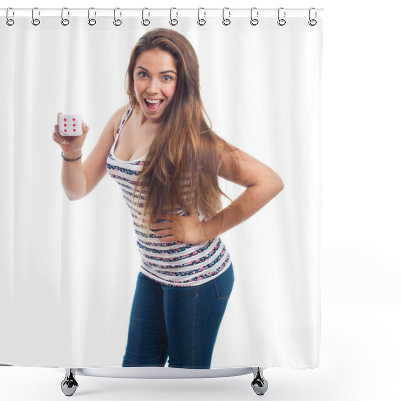 Personality  Woman Holding A Dice Shower Curtains