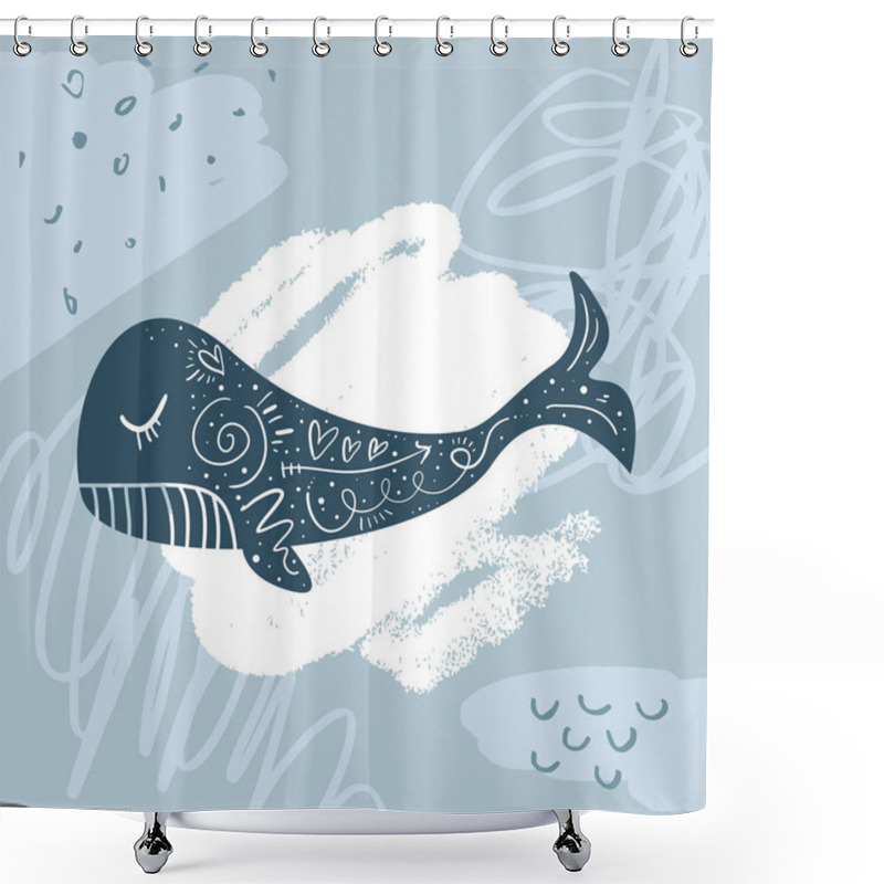 Personality  Vector Little Cute Whale. Scandinavian Style Illustration. Cute Nursery Poster Shower Curtains