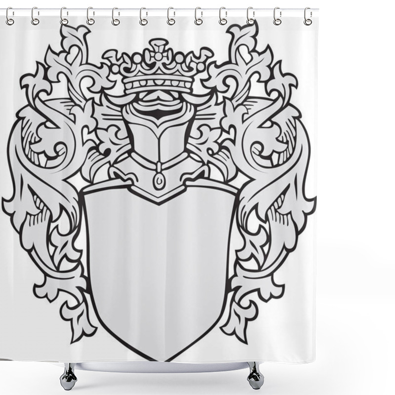 Personality  Vector Illustration Of Medieval Coat Of Arms, Executed In Woodcut Style, Isolated On White Background. No Blends, Gradients And Strokes. Shower Curtains