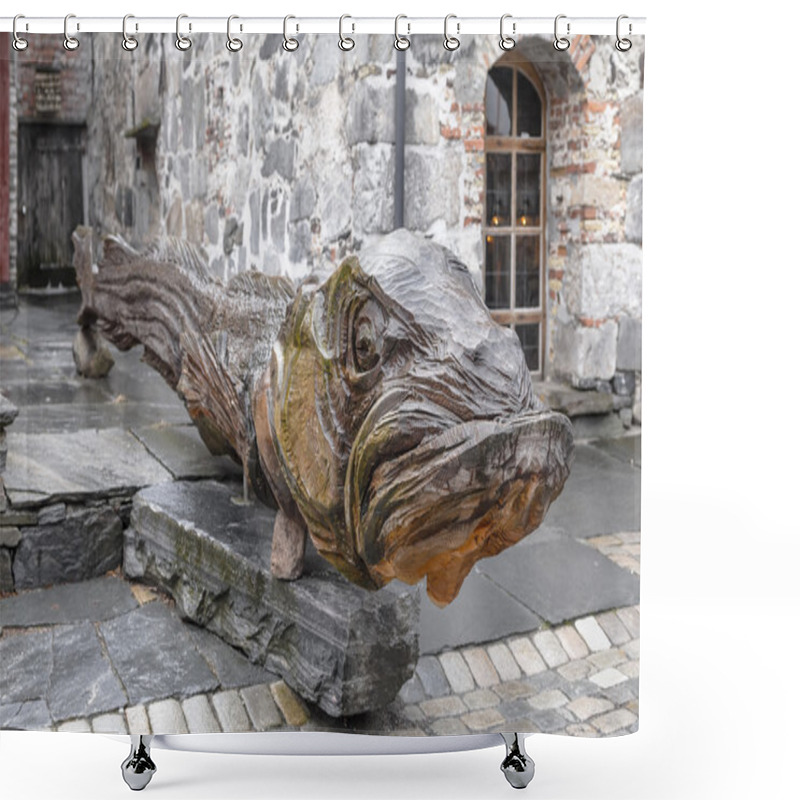 Personality  A Wooden Effigy Of Fish Shower Curtains