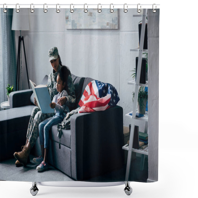 Personality  Daughter And Soldier Reading Book Shower Curtains