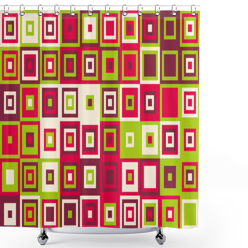 Personality  Vibrant Geometric Pattern Featuring Nested Squares In Red, Green, And Maroon.  Ideal For Backgrounds, Textiles, Or Modern Design Projects.  A Bold, Visually Striking Image With A Retro Feel. Shower Curtains